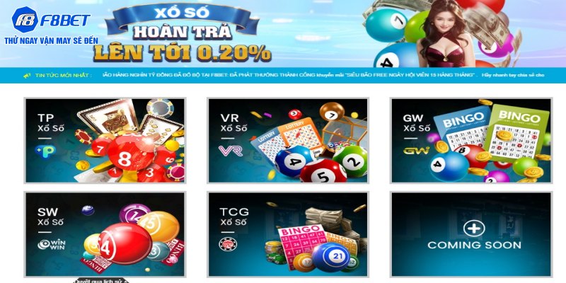 Các phòng chơi xổ số tại F8BET