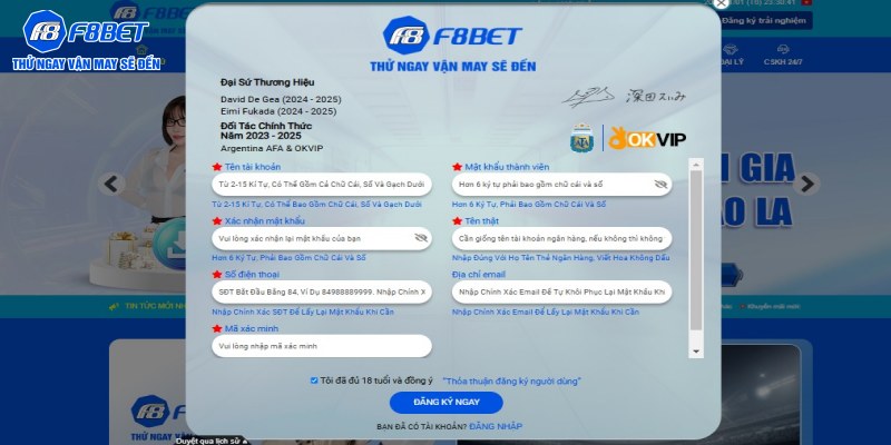 Hướng dẫn cược thủ đăng ký tài khoản tại F8BET